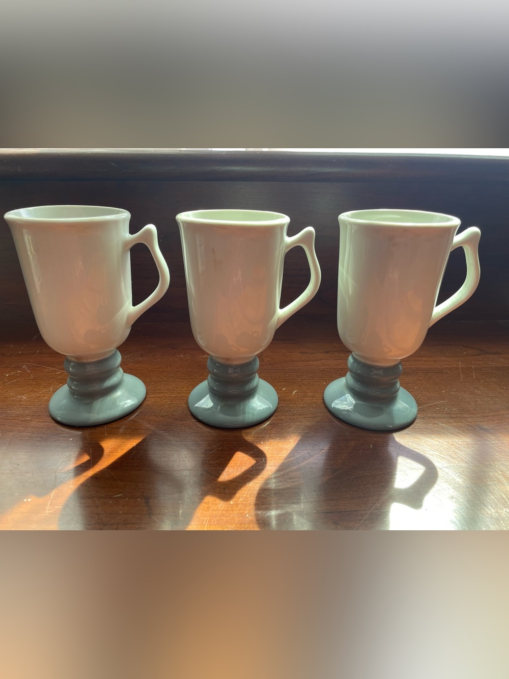 Hall Pottery 3 Piece pedestal mugs in Cream with Gray Mark